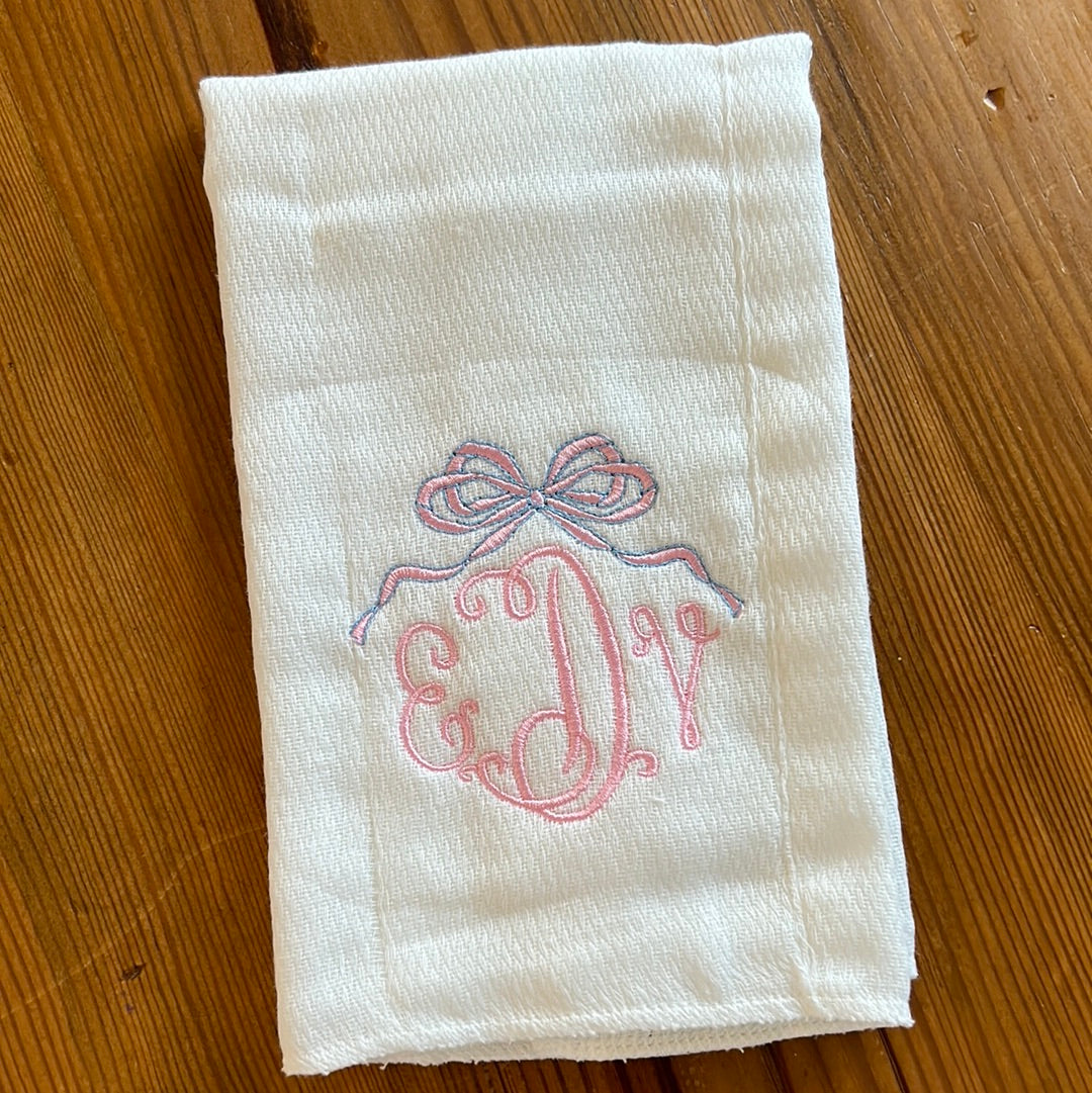 Bow Burp Cloth includes monogram