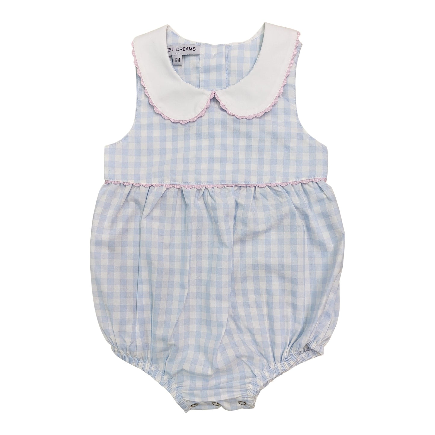 Light Blue Gingham Bubble with Pink Trim includes Name or Monogram