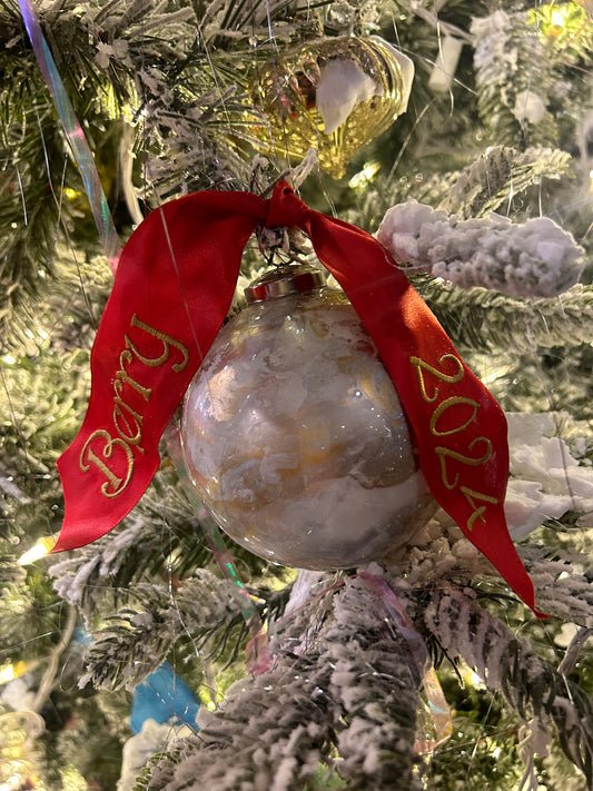 Mercury Glass Ornament with Personalized Ribbon