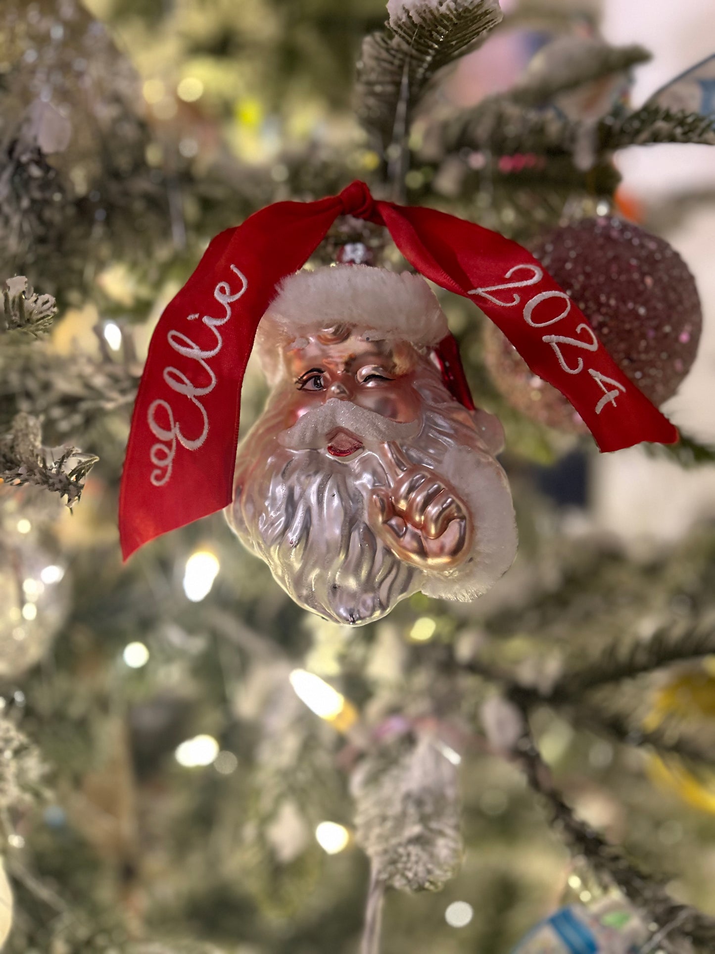 Santa Ornament with Personalized Ribbon