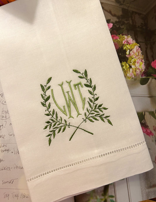 Fern Crest Embroidered Hand Towel