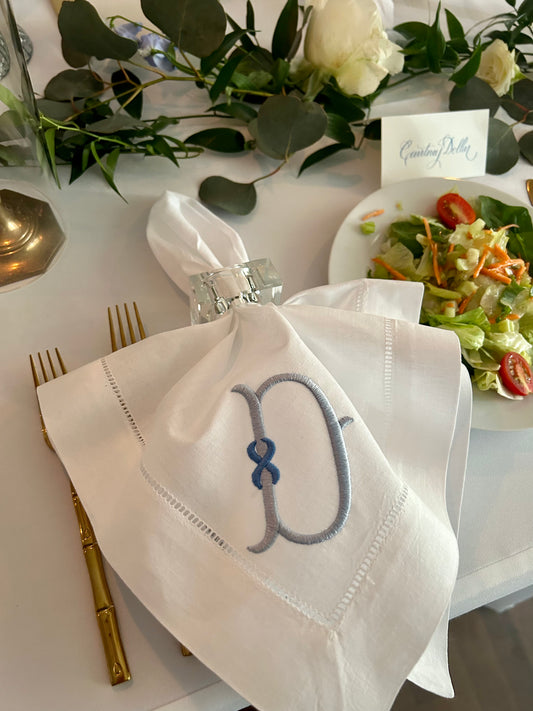 Linen Hemstitch Dinner Napkins with Embroidery