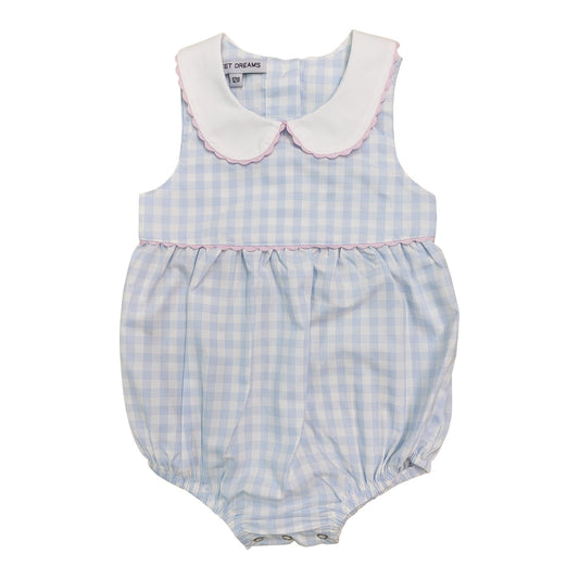 Light Blue Gingham Bubble with Pink Trim includes Name or Monogram